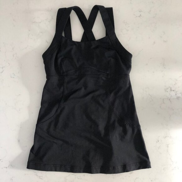 Lululemon Chaturanga Strappy Criss Cross Yoga Tank Top Luxtreme Black Sz 4 - Picture 1 of 13
